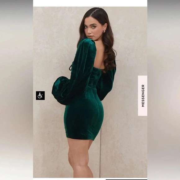 House of CB Abigail Emerald Green Velvet Mini Dress. Size XS. - Picture 2 of 16